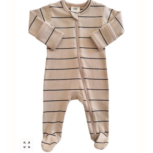 Tan/Black Stripe / Organic Ribbed Zip Footie – SpearmintLOVE
