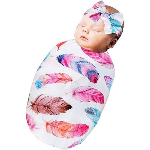 Newborn Receiving Blanket Headband Set - Unisex Soft Baby Swaddle Girl Boy Gifts