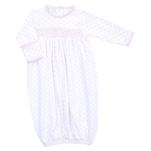 Gingham Dots Smocked Gown in Pink
