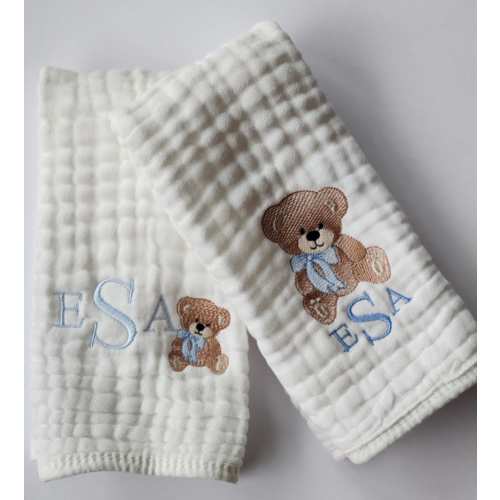 Teddy Bear with Bow Personalized Baby Burp Cloths, 1 or Set of 2, Monogram, Embroidered, Baby Boy/Girl. Bow color can be changed.