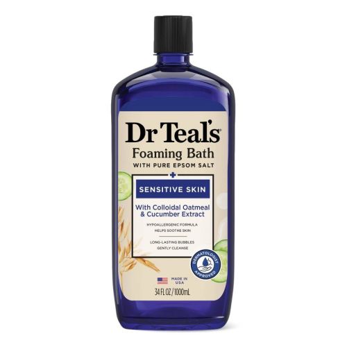 Dr Teal's Foaming Bath with Pure Epsom Salt, Sensitive Skin with Colloidal Oatmeal & Cucumber Extract - 34 fl oz