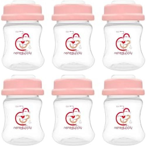 Nenesupply Storage Bottles Collection Bottles for Spectra S1 S2 Motif Luna Breast Pumps 6 pc 4.7oz 140ml with Collar and Sealing Disc. Breastmilk Storage Replace Spectra Bottles Wide-Mouth Bottles
