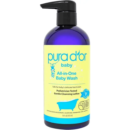 PURA D'OR 16 Oz All-in-One Calming Baby Wash & Shampoo For Hair & Entire Body, Tear Free, Sulfate Free, Natural Aloe Vera, USDA Biobased Gentle Formula