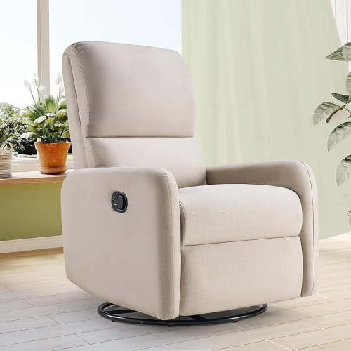 papajet Recliner Chair for Living Room,Nursery Glider with High Back Massage Swivel,Linen Beige