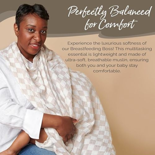 Itzy Ritzy Breastfeeding Cover – A Nursing Cover, Swaddle, Car Seat Wrap, Tummy Time Mat & Burp Cloth All in One – Made of Soft Muslin Fabric & Measures 47” x 47” (Checkerboard)