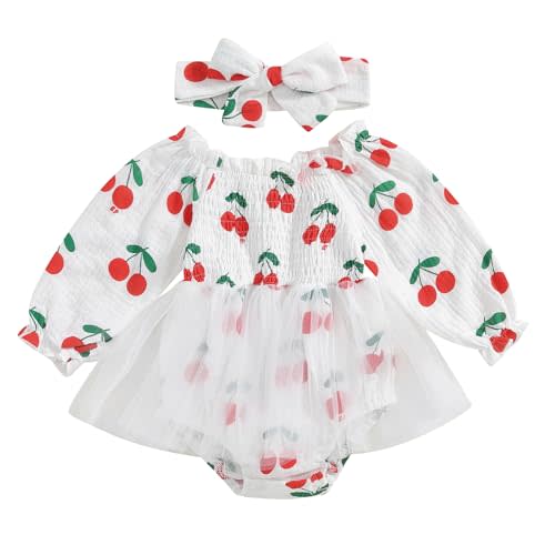 Ursobutegl Newborn Baby Girls Romper Dresses Ruffle Pleated Smocked Bubble Floral Tulle Skirt Ruched Bodysuit Fall Clothes