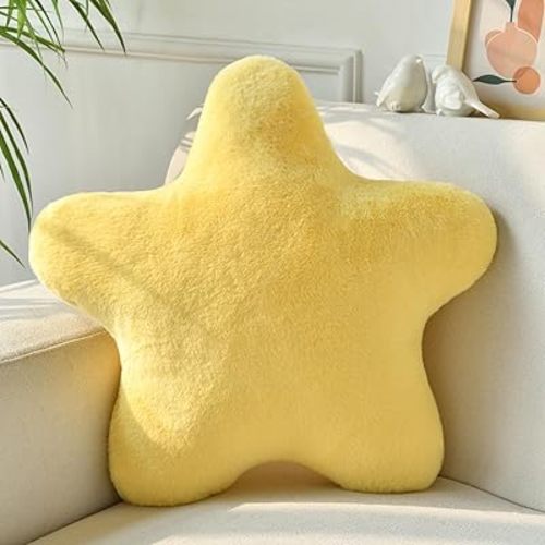 Xiashrk Star Pillow, Decorative Throw Pillows for Bed Couch, 15" Star Shaped Pillow Plush Floor Cushions Room Decor Pillow with Soft Faux Rabbit Fur for Sofa Bedroom Living Room