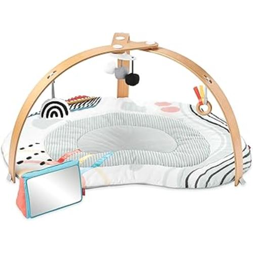 Skip Hop Baby Play Gym Montessori-Inspired 3-in-1 Sensory Tummy Time Activity Mat with 25+ Developmental Activities 4 Toys and 5 Parent Guide Cards with Stage-Based Activities Discoverosity Age 0-2y