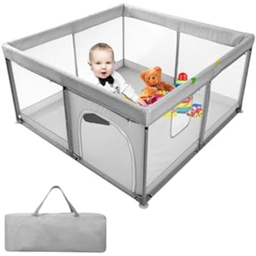 Baby Playpen, 50" x 50" Playpen for Babies and Toddlers, Breathable Mesh Playpen with Anti-Skid Base Baby Activity Center, Safety Anti-Fall Baby Fence Playyard for Indoor & Outdoor