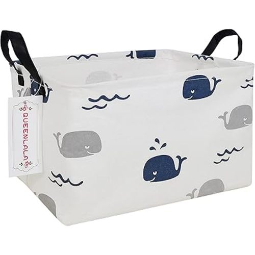 QUEENLALA Rectangular Laundry Hamper/Foldable Nursery Laundry Basket for Organizing/Storage Bin Baskets/Children Toy Office Bedroom/Toy Bin Closet Shelf Rec-Blue Cute Whale)