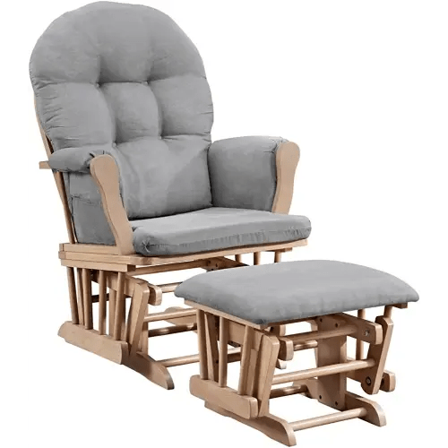 Angel Line Windsor Glider and Ottoman, Natural and Gray