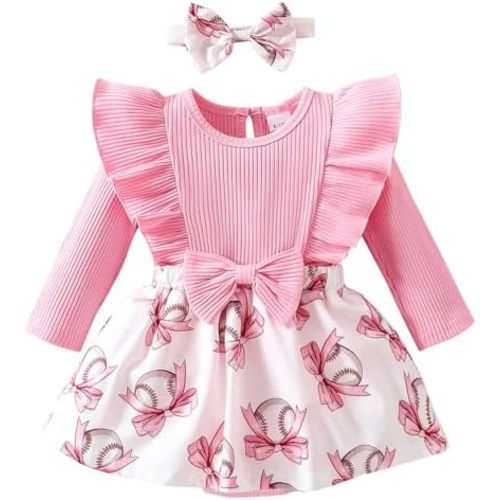 Chichoo Baby Girl Clothes Infant Fall Winter Outfits Newborn Long Sleeve Romper Dress Ruffle Bodysuit With Headband