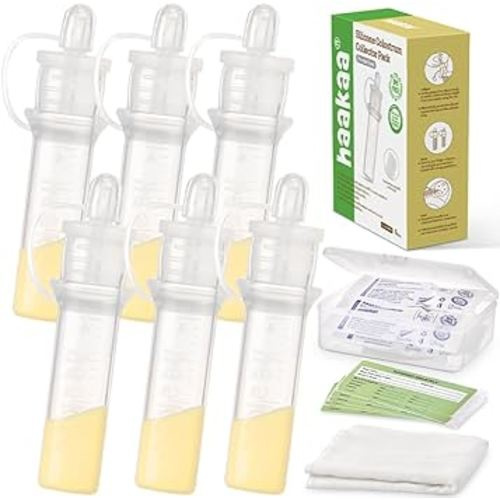 haakaa Colostrum Collector Kit Breast Milk Collector with Cotton Cloth Wipe and Storage Case, Ready-to-Use, Reusable, BPA Free, 4ml/6pcs