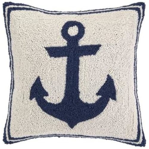 Latch Hook Kits Pillow Ship Anchor Printed Canvas Cushion Crochet Yarn Needlework Hook Latch DIY Kit Embroidery Pillowcase Rug Cover Home Sofa Christmas Decoration 43x43cm