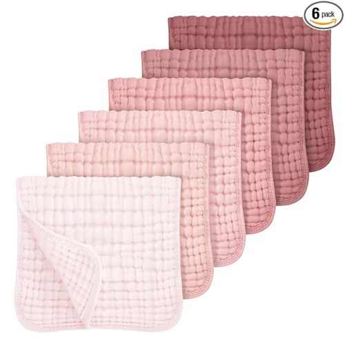 Looxii Muslin Burp Cloths Baby Girl 6 Pack - 20" x 10" - Ultra Soft & Absorbent, 6-Layer 100% Cotton for Spit Up & Drool- Gentle Baby Burping Cloth, Newborn Essentials Shower Gift Girl, Gradient Pink