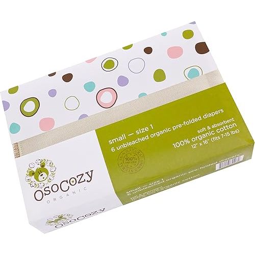 OsoCozy Organic Cotton Prefold Cloth Diapers (6pk) Size Small 1