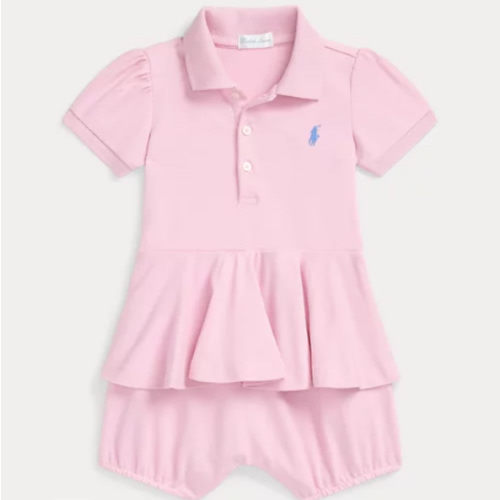 Stretch Mesh Peplum Polo Shortall