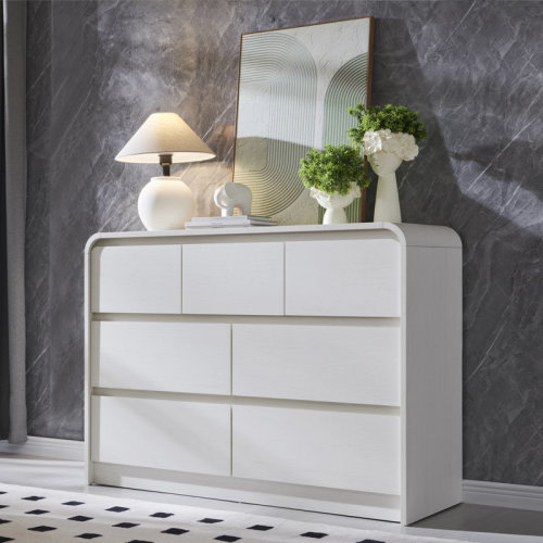 Ebern Designs Maud Modern 7 Drawers Dresser for Bedroom, 47" Wide Wood Dressers & Chests of Drawers w/Curved Profile Design & Reviews | Wayfair