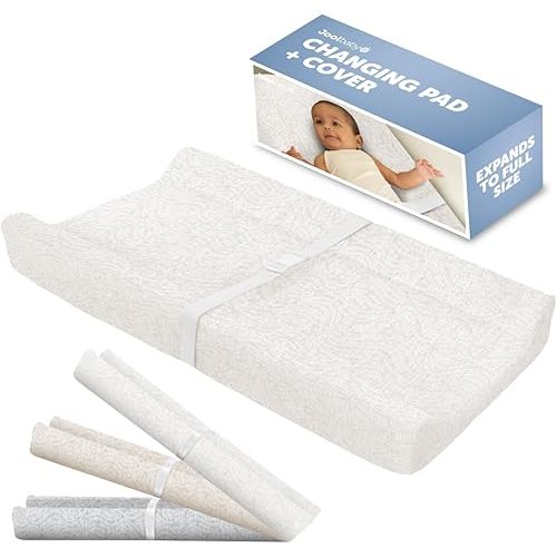 Jool Baby Changing Pad - Contoured, Waterproof & Non-Slip, Includes a Cozy, Breathable, & Washable Cover (Off-White/Wave)