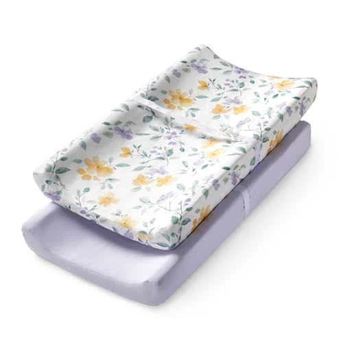 Changing Pad Cover Set in Soft Jersey Material - Fits 32"/34''x16 Contoured Pad for Babies, Flower Whispers