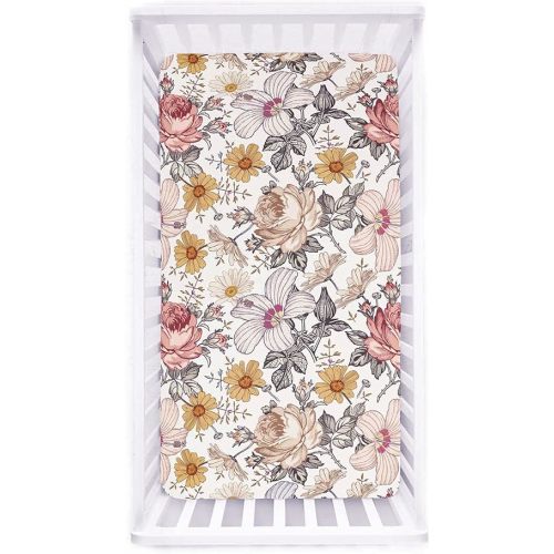 Crib Sheet Jersey Cotton, Fitted Cotton Baby & Toddler Universal Crib Sheets, Floral Crib Sheet Set