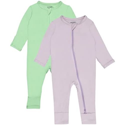 GUISBY Baby Footless Rompers, Rayon Pajamas 2 Way Zipper with Long Sleeve Sleeper