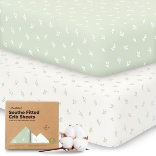 KeaBabies 2pk Soothe Fitted Crib Sheets Neutral, Organic Baby Crib Sheets, Fits 52x28 Standard Nursery Baby Mattress (Herb)