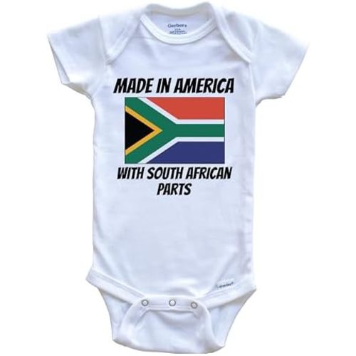Made in America with South African Parts South Africa Flag Funny One Piece Baby Bodysuit