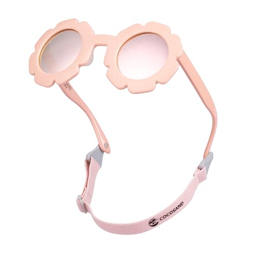 COCOSAND Toddler Sunglasses with Strap Polarized Lens Retro Flexible Flower Frame for Baby Kids Boys Girls Age 3-24 Months