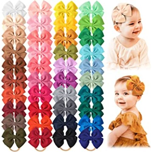 Prohouse 40 PCS Big Bows Baby Headbands Nylon Hairbands Baby Bows Elastics for Baby Girls Newborn Infant Toddler Child Hair Accessories