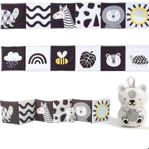 Taf Toys Newborn Soft Activity Book Black & White High Contrast Baby Book Infant Sensory Toys Tummy Time Soft Cloth Books for Babies Textured Fabric Crinkling Shapes Patterns 0-12 Months Newborn Toys