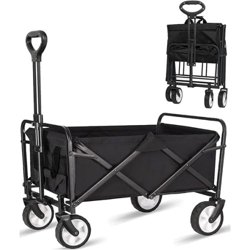 iHomey Collapsible Foldable Wagon, Beach Cart Large Capacity, Heavy Duty Folding Wagon Portable, Collapsible Wagon for Sports, Shopping, Camping (Black)