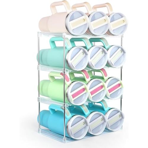 Water Bottle Organizer Holder for Stanley 40 oz Tumbler, Stackable Tumbler Organizer - Cabinet Organizer, Kitchen Storage Organization for Accessories(4 Tier - Hold 12)