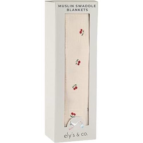 Ely's & Co. Muslin Swaddle Blanket 1-Pack for Baby Girl, 100% Cotton Muslin Extra Large Swaddle Receiving Blanket, 47”x47” (Red Cherry)