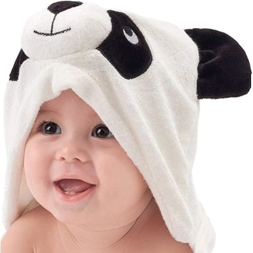 HIPHOP PANDA Hooded Towel - Rayon Made from Bamboo, Bath Towel with Bear Ears for Newborn, Babie, Toddler, Infant - Absorbent Large Baby Towel - Panda, 37.5 x 37.5 Inch