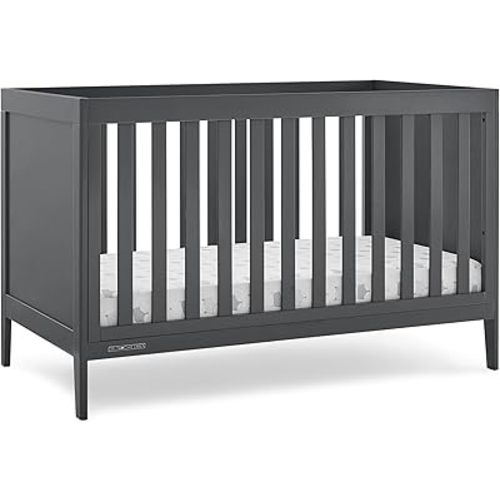 Delta Children Hayes 4-in-1 Convertible Crib - Greenguard Gold Certified, Charcoal Grey