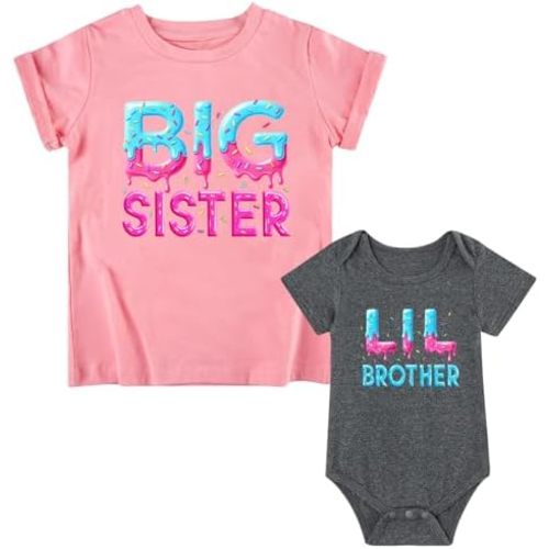 Funnycokid Big Sister Little Brother Outfit Matching Toddler Shirts Baby Newborn Gifts