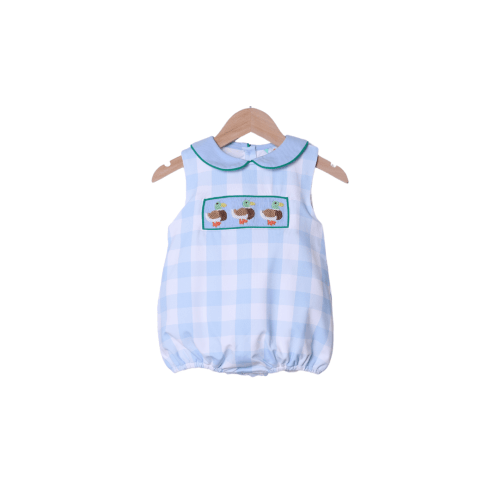 Smocked Mallard Blue Gingham Bubble