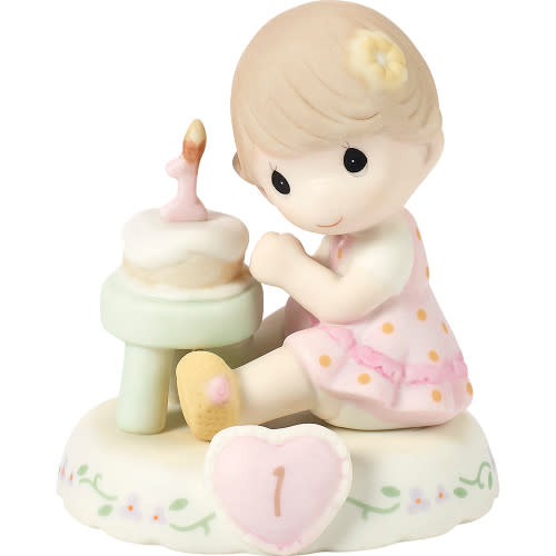 Birthday Gifts, “Growing In Grace, Age 1”, Bisque Porcelain Figurine, Brunette Girl, #142010B