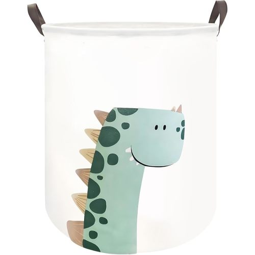 Mziart Kids Laundry Basket for Girls Boys, Cute Baby Laundry Hamper Waterproof Collapsible Large Storage Basket Nursery Toy Bin Home Decor Gift Baskets for Bathroom Bedroom 19.7 Inch (Green Dinosaur)