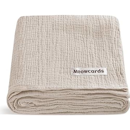 meowcards Muslin Swaddle Blankets for Baby, Unisex Baby Boys Girls Essentials, Large 47 x 47 inches Boho Style Receiving Blankets Newborn Registry Must Haves, Perfect (Beige, Simple)