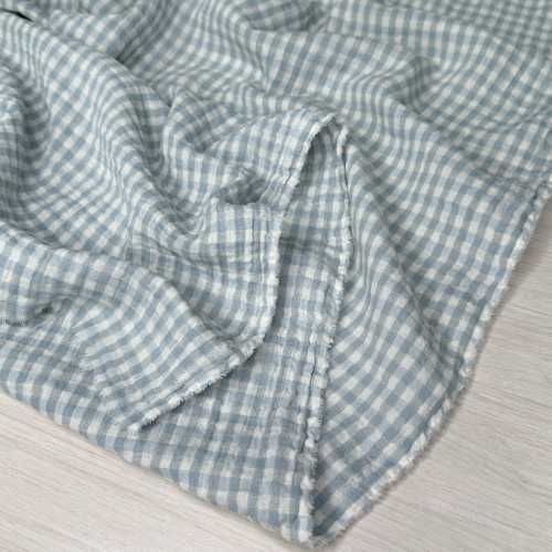 1/2 Yard Organic Cotton Double Gauze - Mist / Ivory Gingham Cotton 100% 52&quot; Wide