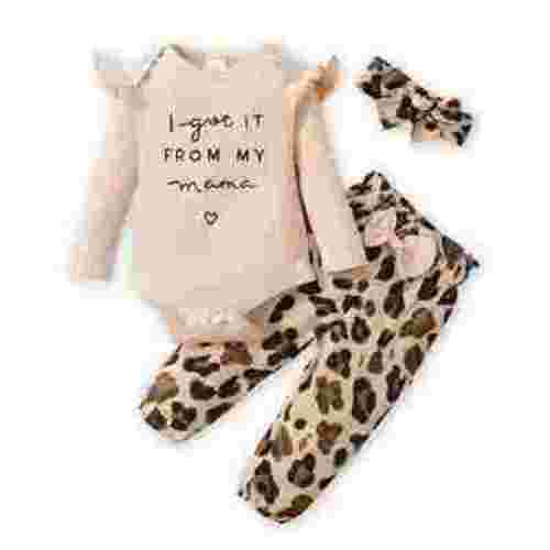 PatPat Newborn Baby Girls Clothes Long Sleeve Romper Jumpsuit Pants Outfit Set, 3-6 Months