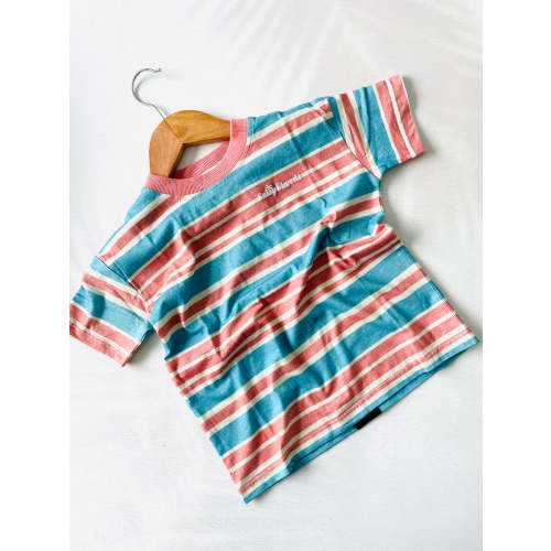 Laid back retro traveller organic tee - Groms - Blue/red stripe