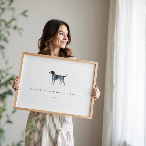 PRINTED Bluetick Coonhound Wall Art, Where You Go I Will Go Print, Dog Bible Verse, Gift for dog lover, Hunting dog, Christian