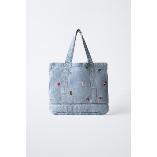 EMBROIDERED DENIM SHOPPER