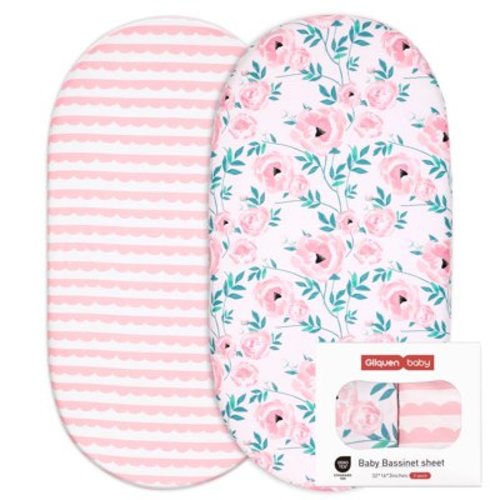 "Gllquen Baby Bassinet Crib Sheets Set, 32""X16"", Cozy Fitted Mattress Bed, Breathable, Safe, Rose Garden Design"
