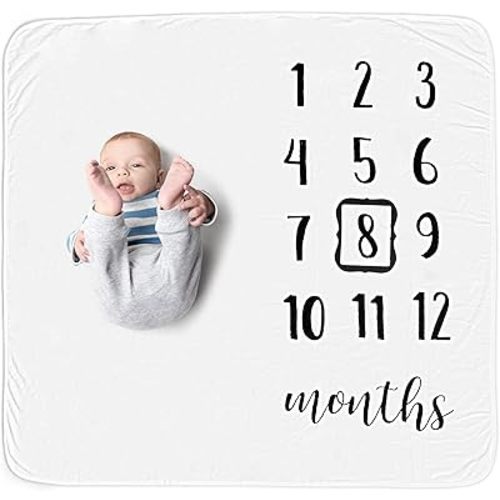 Baby Monthly Milestone Blanket, Premium 265GSM Soft Flannel Fleece Large Photography Background Blanket for Baby Boys and Girls, Photo Prop for Newborn 1 to 12 Months, for Mom, 47”x47” Large