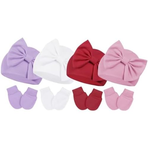 Century Star Newborn Girls Hats Baby Hat and Mitten Set Big Bow Knit Infant Headbands Winter Baby Hat for Girls