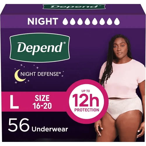 Depend Night Defense Adult Incontinence & Postpartum Bladder Leak Underwear for Women, Disposable, Overnight, Large, Blush, 56 Count (4 Packs of 14), Packaging May Vary